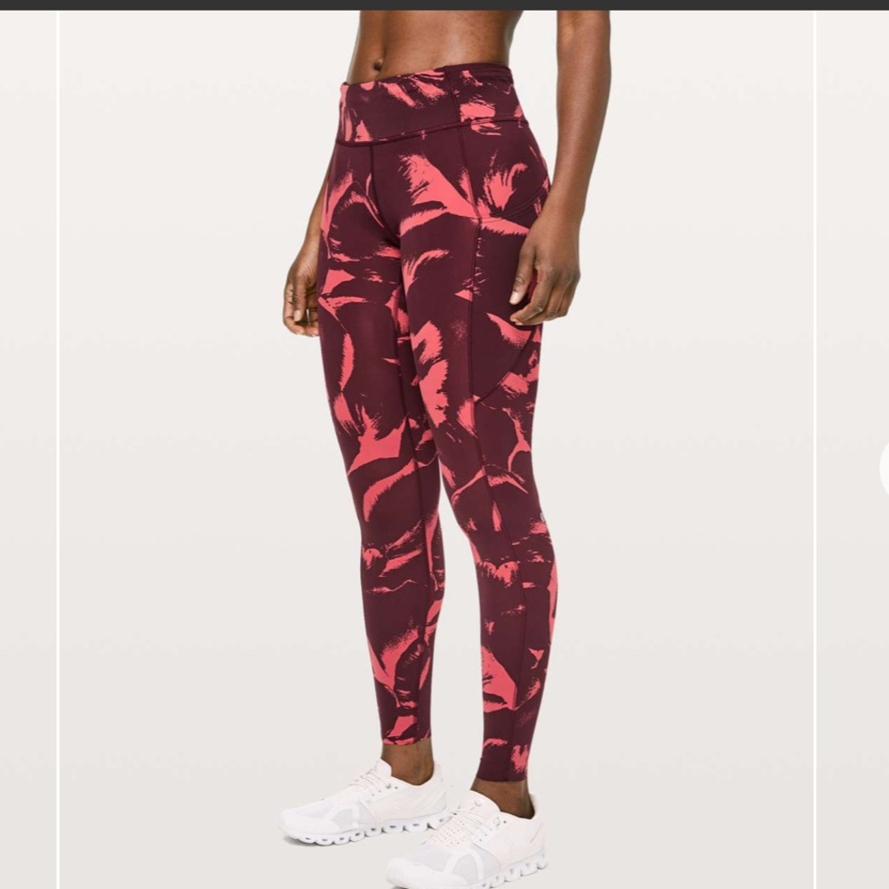Lululemon Fast and Free Leggings Coral Deep Ruby 12 Pockets